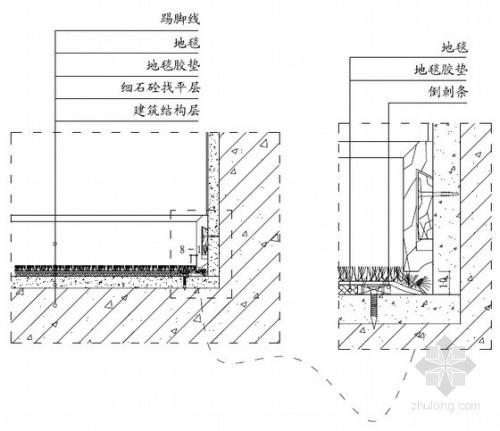 钻石地毯 地毯与踢脚线收口节点